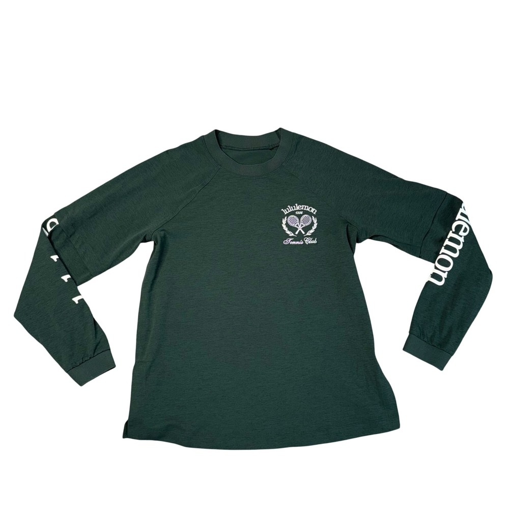 Lululemon Tennis Club Long Sleeve Shirt Womens 6 Green Excellent Raglan Graphic